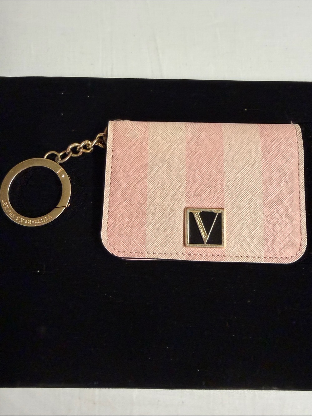 Victoria’s Secret Pink V-Logo Pink Stripe Card Case Keychain